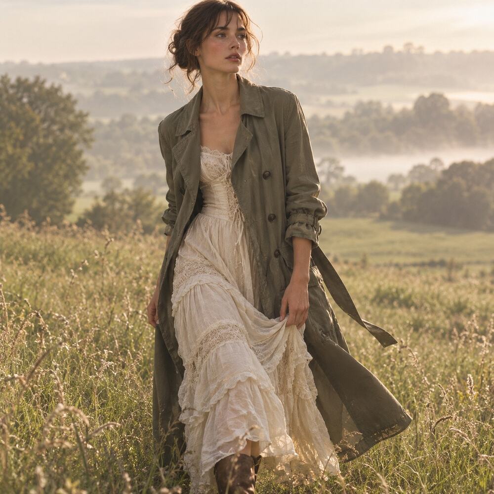 Free People Olive Green Double-Breasted Army Trench Coat S Pride and Prejudice